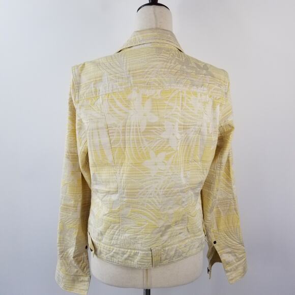 Caribbean Joe Light Yellow White Floral Textured Jean Style Jacket Size Medium - Picture 3 of 4